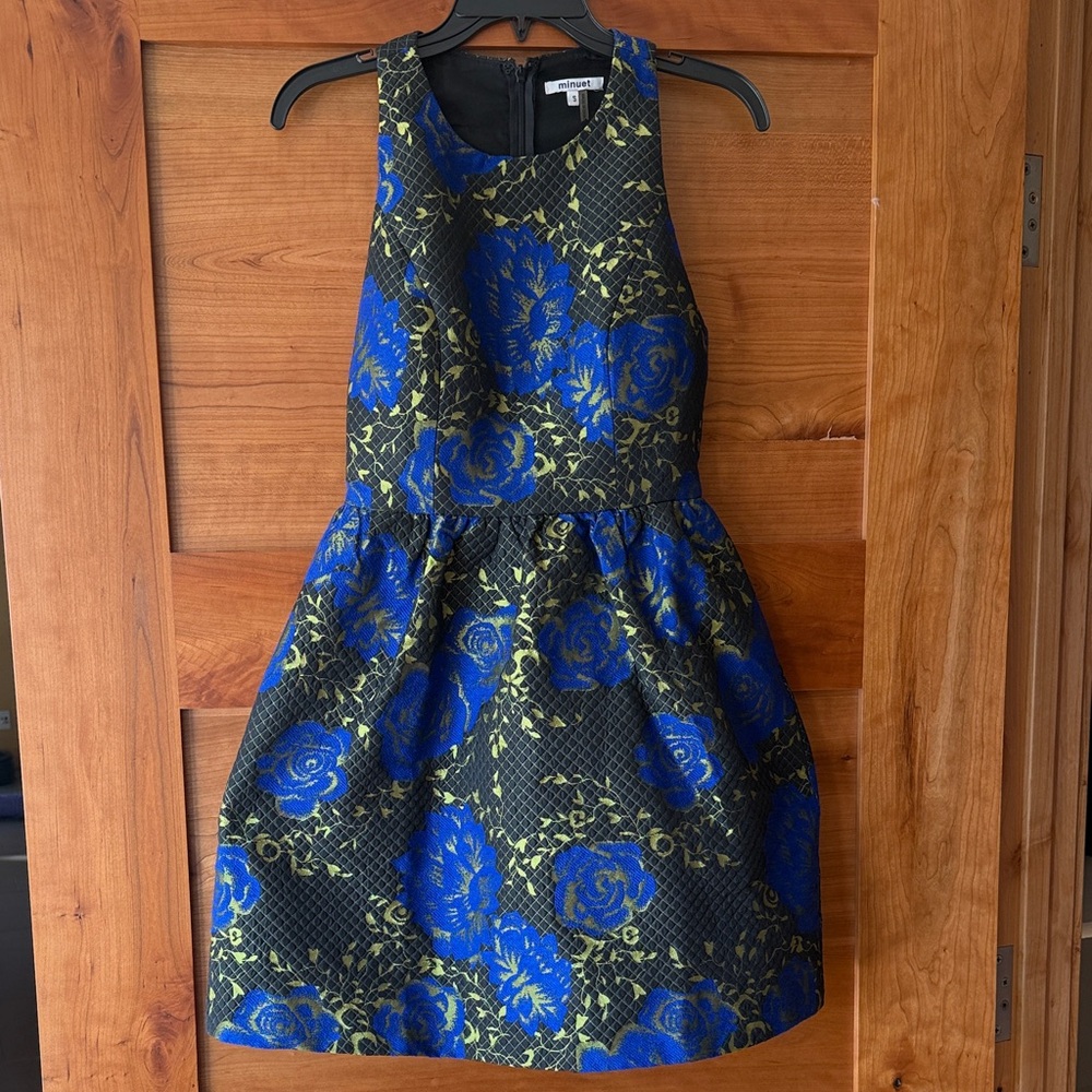 Minuet Petite Blue and Black Floral Mini Dress